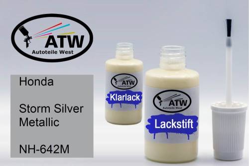 Honda, Storm Silver Metallic, NH-642M: 20ml Lackstift + 20ml Klarlack - Set, von ATW Autoteile West.